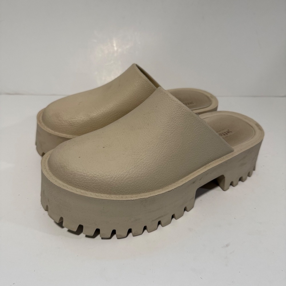 Jeffrey Campbell Womens Clogs 7 Beige Platform Lug Sole Mules Slip On